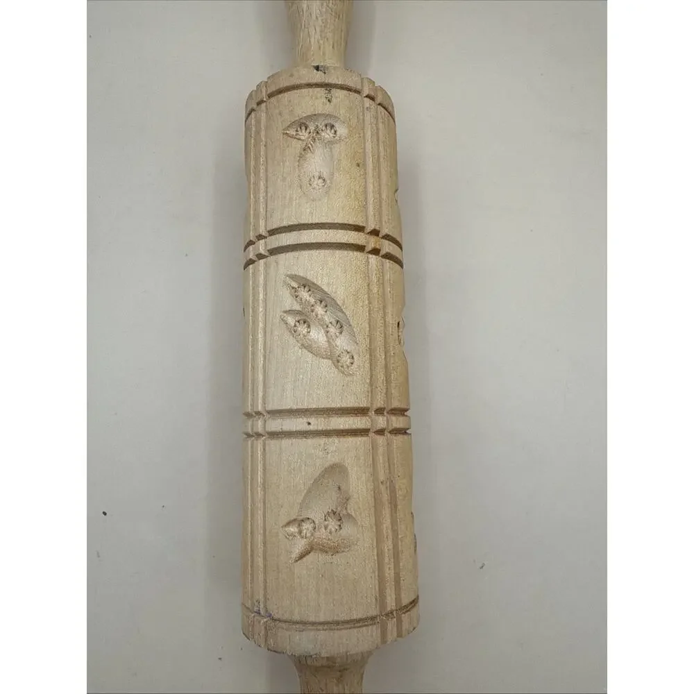 Vintage Wooden Rustic German Rolling Pin Bees Butterfly
